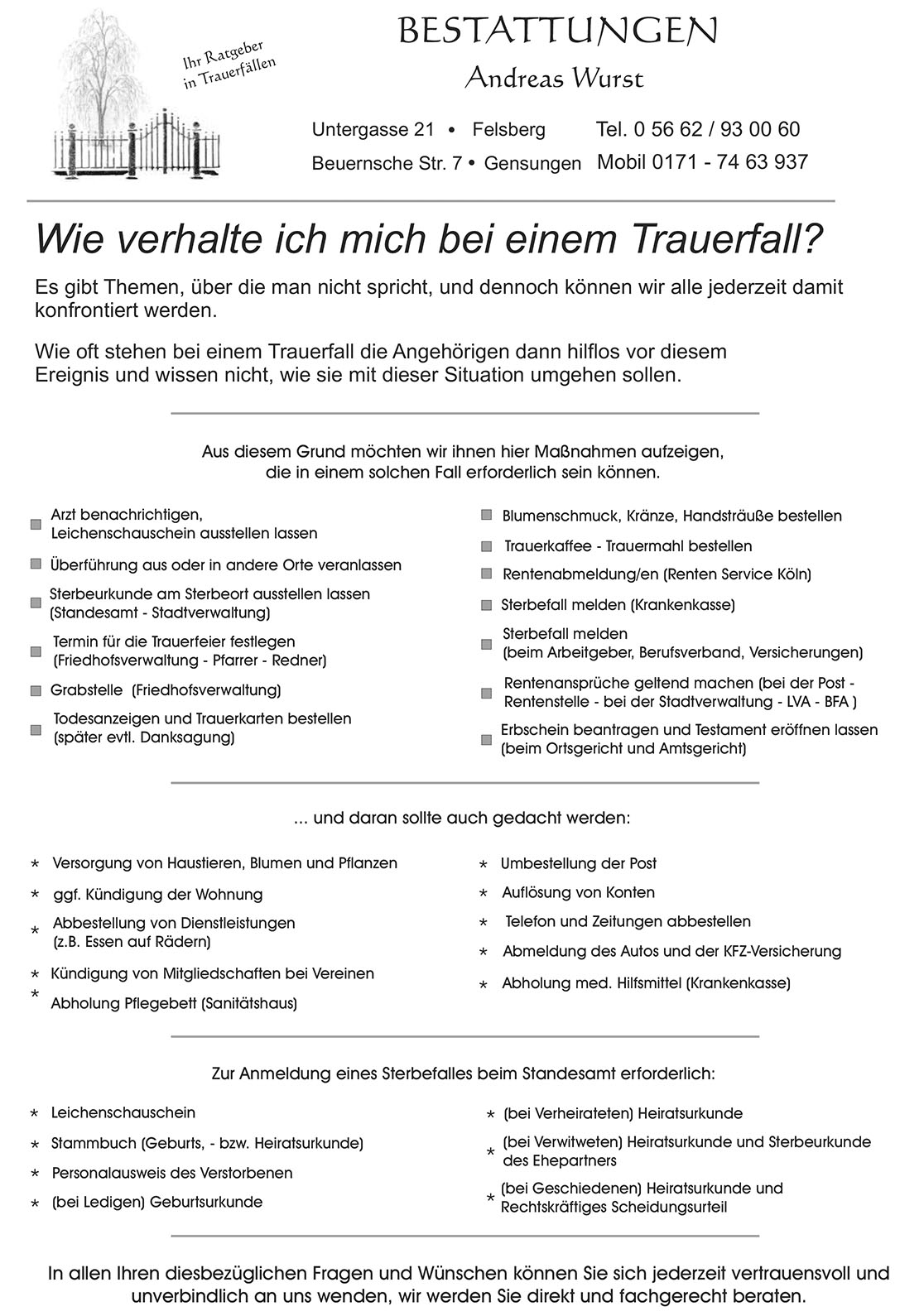 Formular Trauerfall